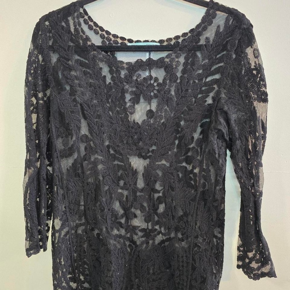 Sheer Black Lace Goth‎ Top Y2K Romantic Layering L Whimsigoth Fairy Festival